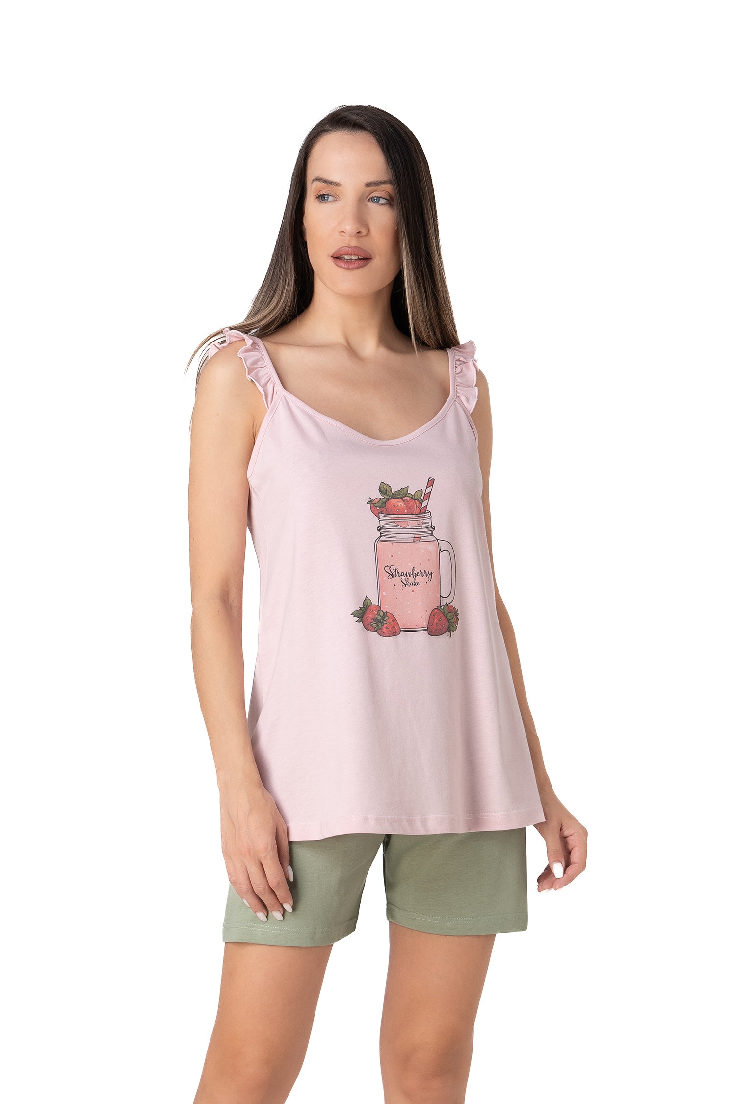 Relax - Women's Two-Tone Strawberry Camisole Pajamas