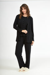 Harmony - Women's Short Knitted Wrap Robe Black