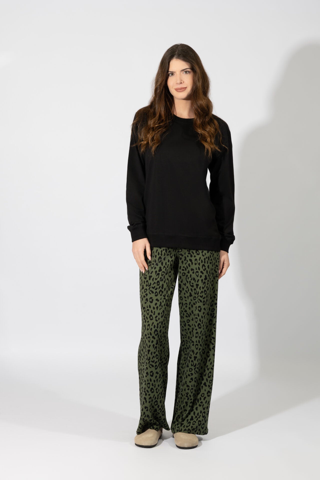 Harmony - Women's Leopard Print Cotton Pajama Pants Black