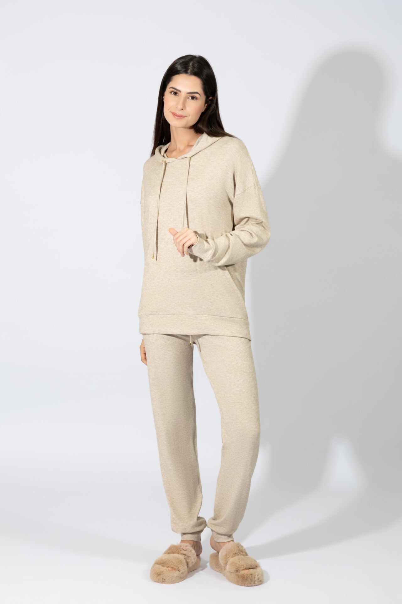 Harmony - Women's Knitted Hooded Homewear Beige