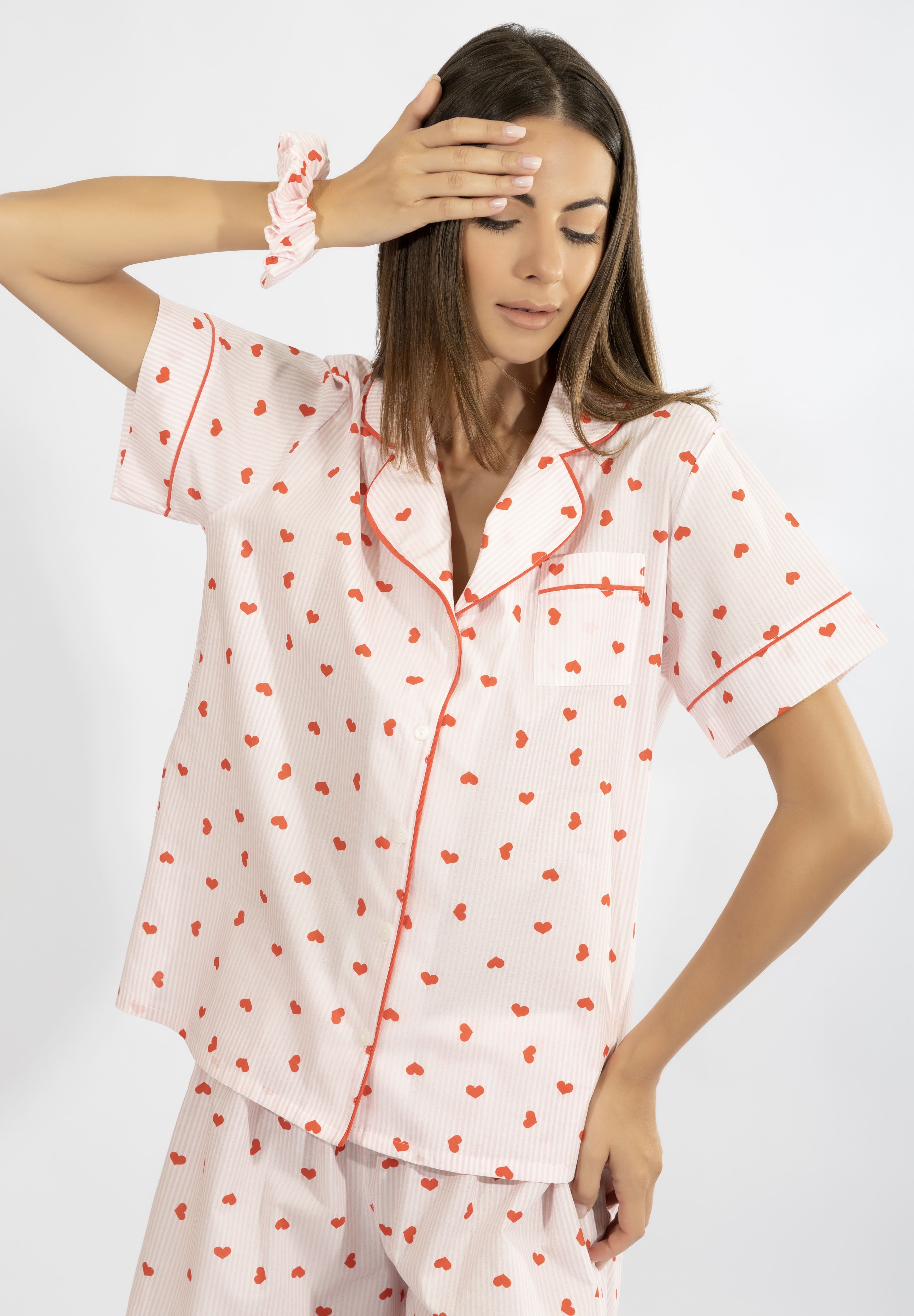 Harmony - Cotton Poplin Set With Hearts & Subtle Stripe