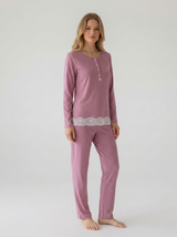 Harmony - Women's Polka Dot Modal/Cotton Pajamas with Lace & Placket