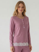 Harmony - Women's Polka Dot Modal/Cotton Pajamas with Lace & Placket