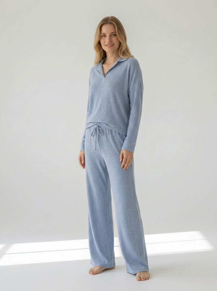 Harmony - Γυναικείο Homewear με Ύφανση Rib & Γιακά