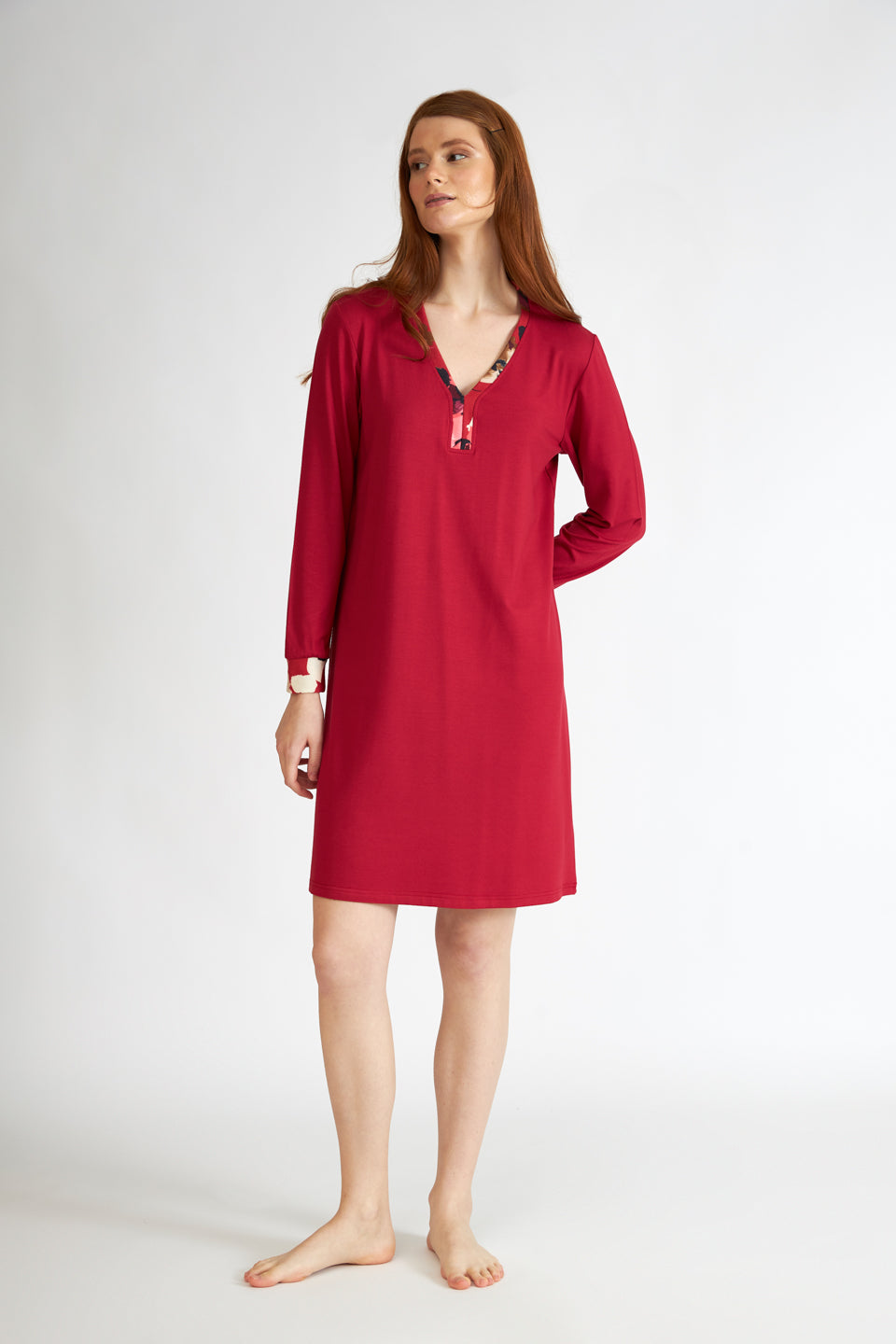 Harmony - Solid Color Viscose Nightgown Wine