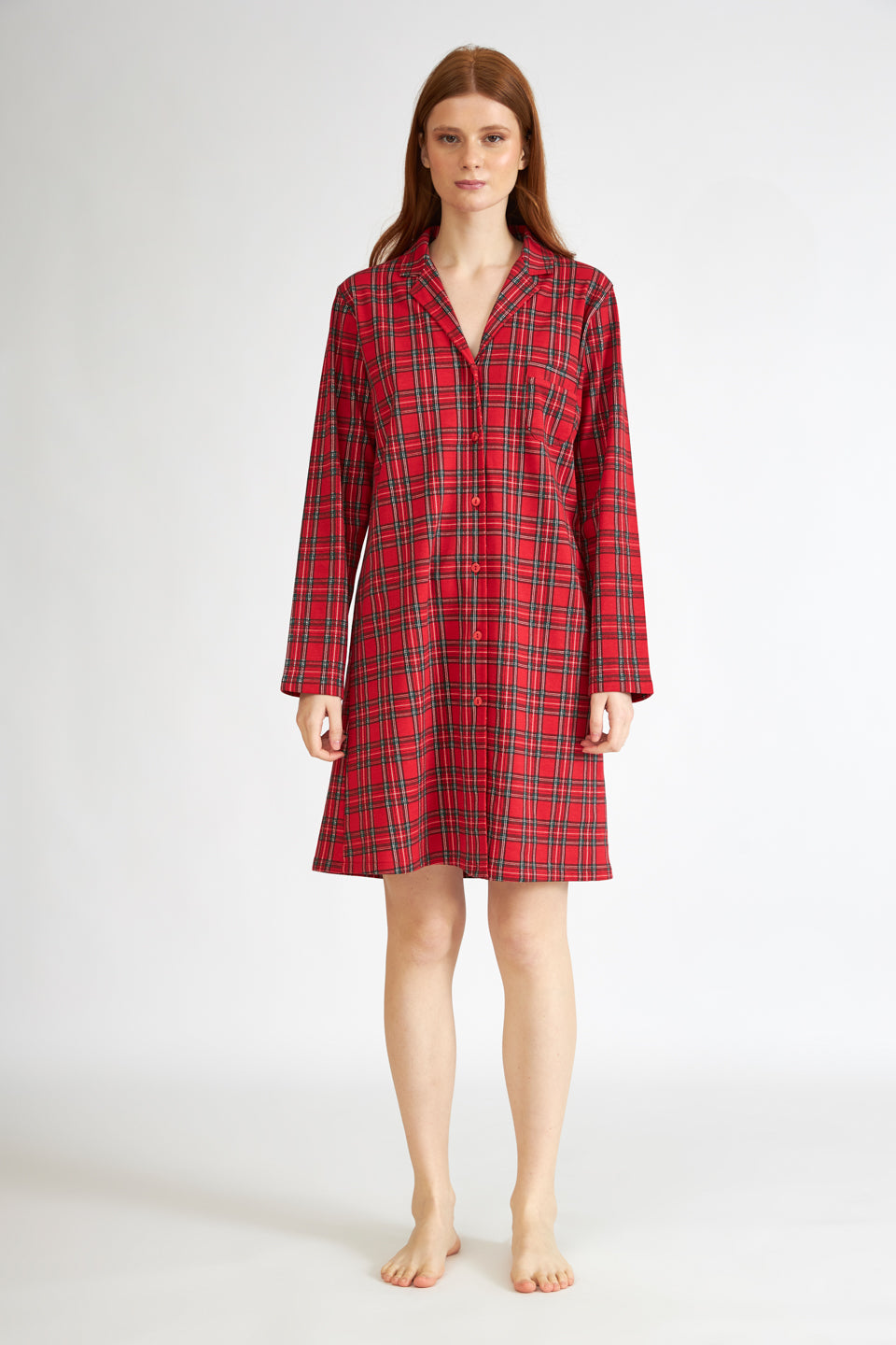 Harmony - Cotton Button-Down Plaid Nightgown
