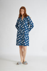 Harmony - Printed Bears Cotton Nightgown with Buttons Blue