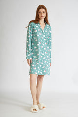 Harmony - Printed Cotton Bears Nightgown With Buttons Mint