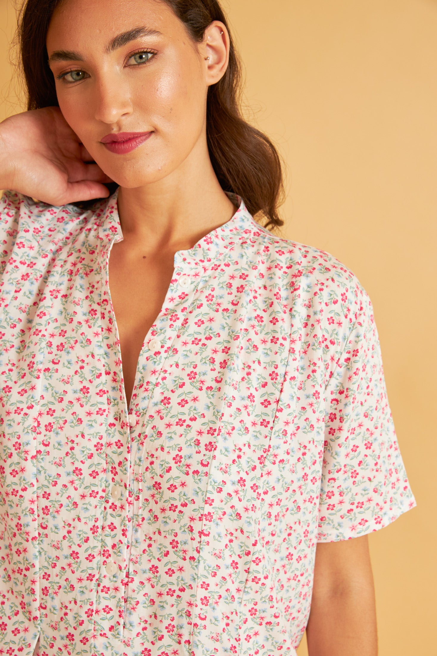 Harmony - Printed Viscose Short-Sleeve Nightgown With Buttons