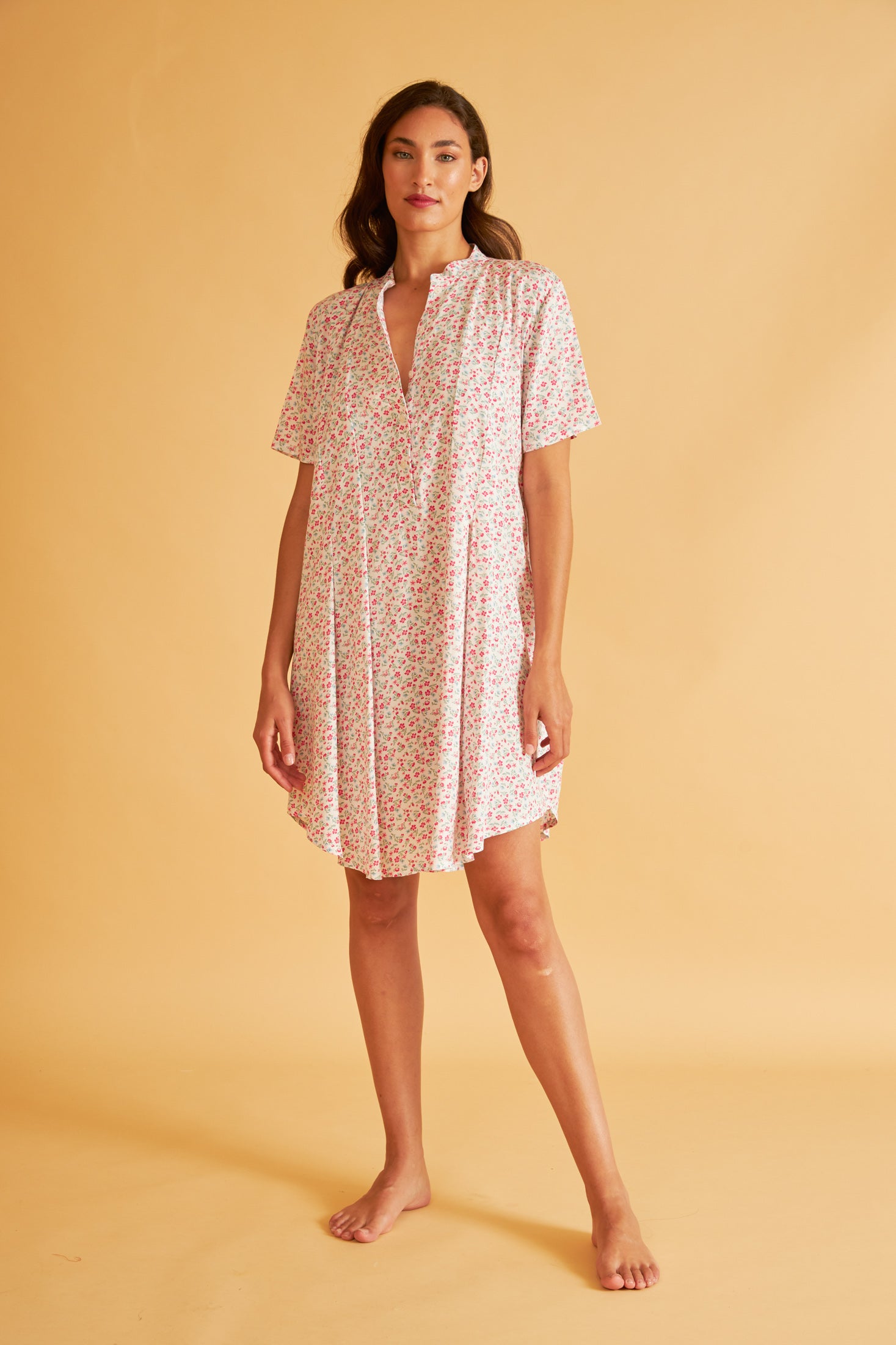 Harmony - Printed Viscose Short-Sleeve Nightgown With Buttons