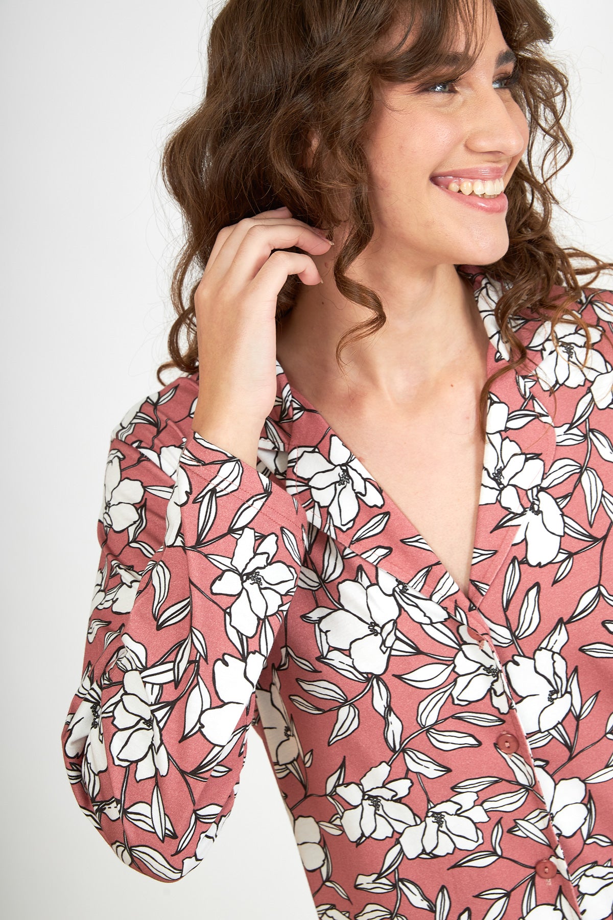 Harmony - Cotton Modal Printed Jacket Nightgown Cocoa