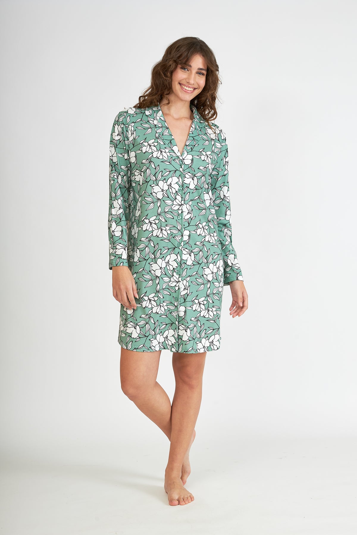 Harmony - Printed Nightgown with Buttons Mint