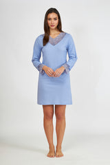 Harmony - Solid Color Cotton Modal V-Neck Nightgown with Lace Denim
