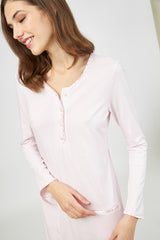 Harmony - Solid Cotton Modal Nightgown with Buttons Baby Pink