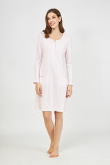 Harmony - Solid Cotton Modal Nightgown with Buttons Baby Pink