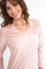 Harmony - Cotton Modal Nightgown Solid Color With Lace Dusty Pink