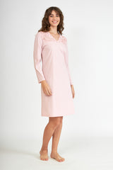 Harmony - Cotton Modal Nightgown Solid Color With Lace Dusty Pink