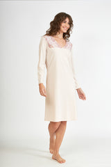 Harmony - Solid Cotton Modal Nightgown with Lace Sand