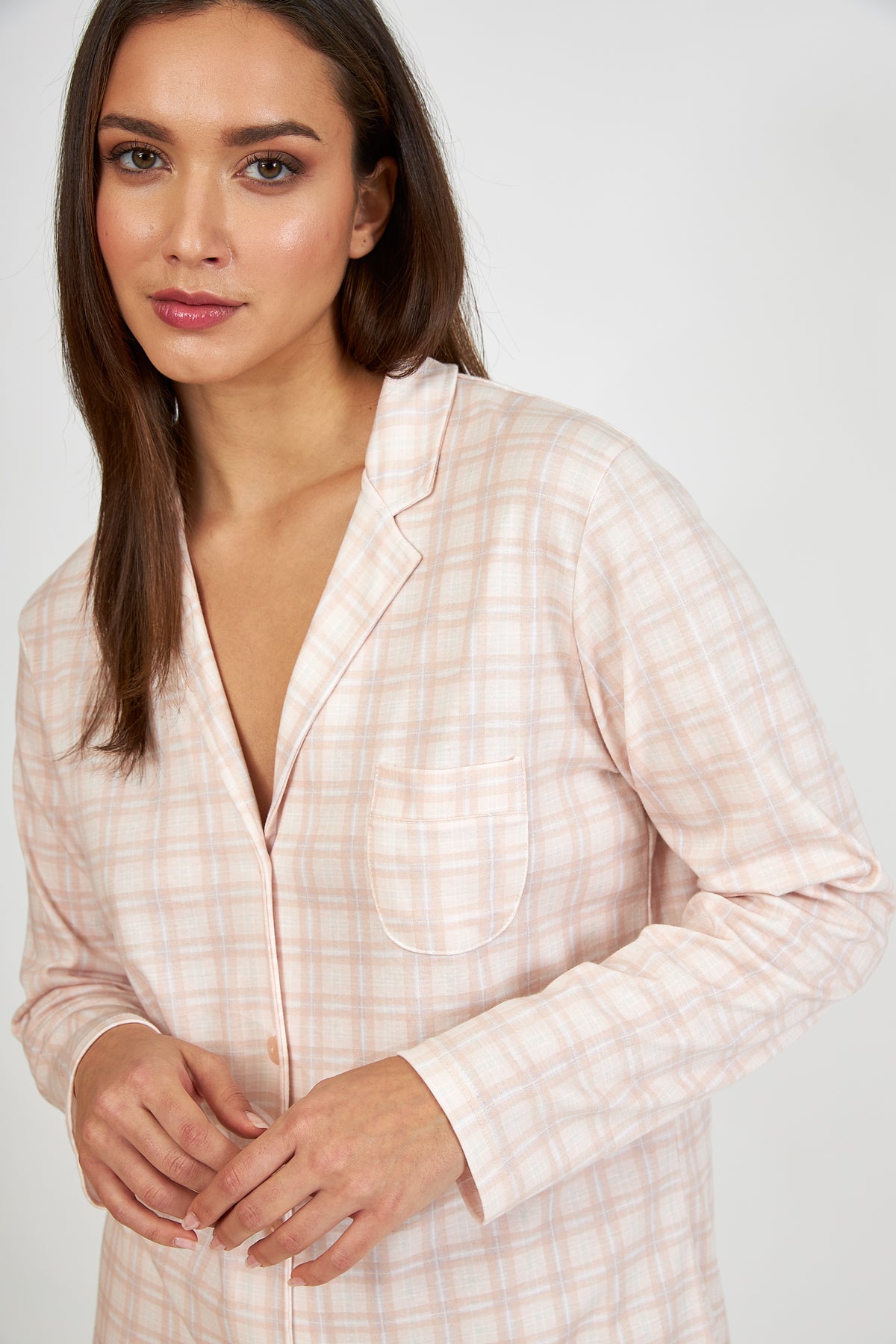 Harmony - Cotton Plaid Salmon Bed Jacket