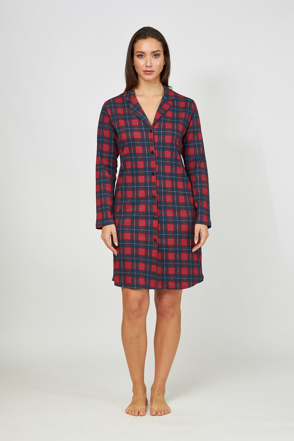 Harmony - Cotton Plaid Nightshirt Jacket