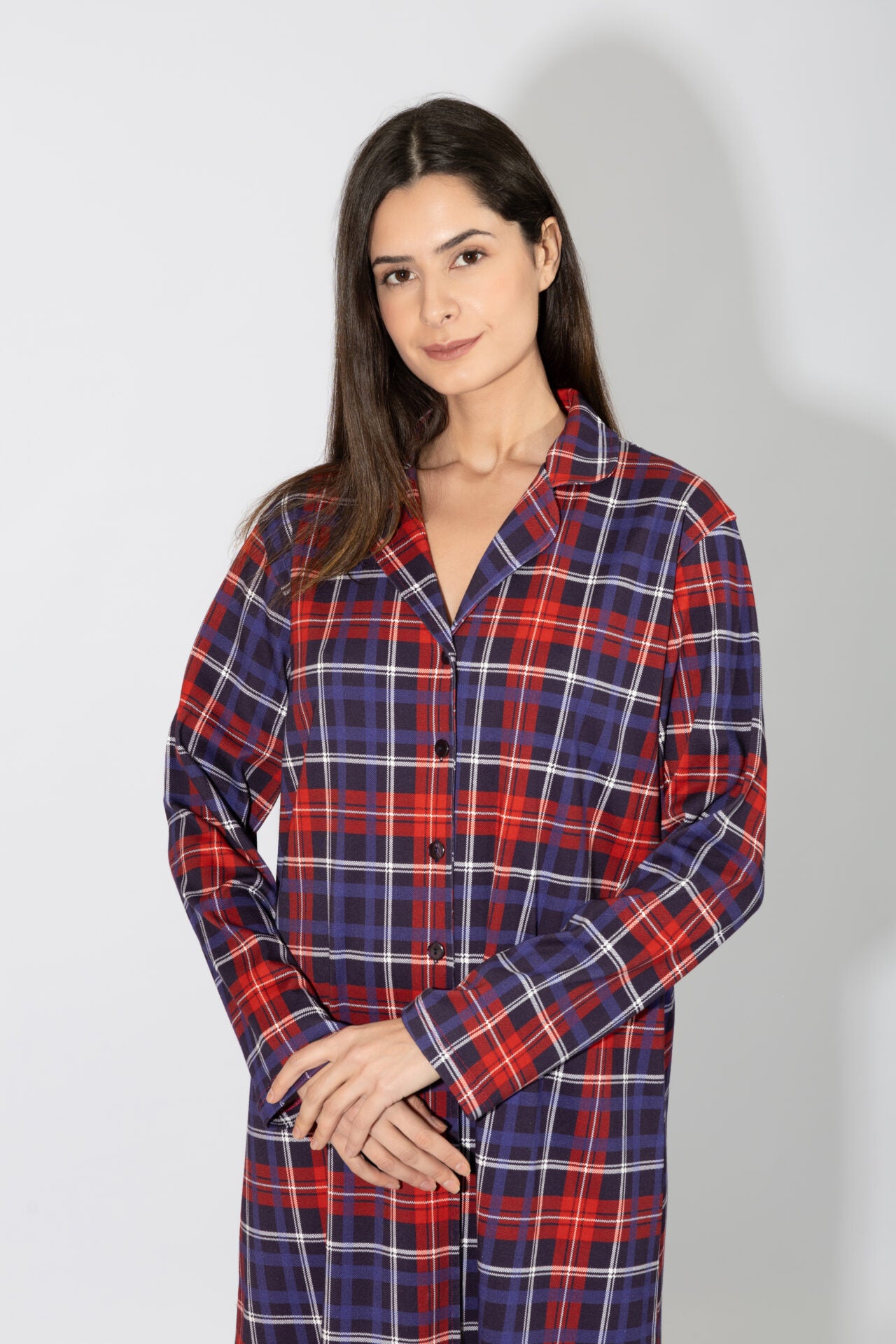 Harmony - Plaid Nightshirt Jacket Red/Blue Cotton