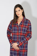 Harmony - Plaid Nightshirt Jacket Red/Blue Cotton