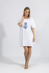 Harmony - Cool Pineapple-Print T-Shirt Nightdress 50% Cotton - 50% Modal