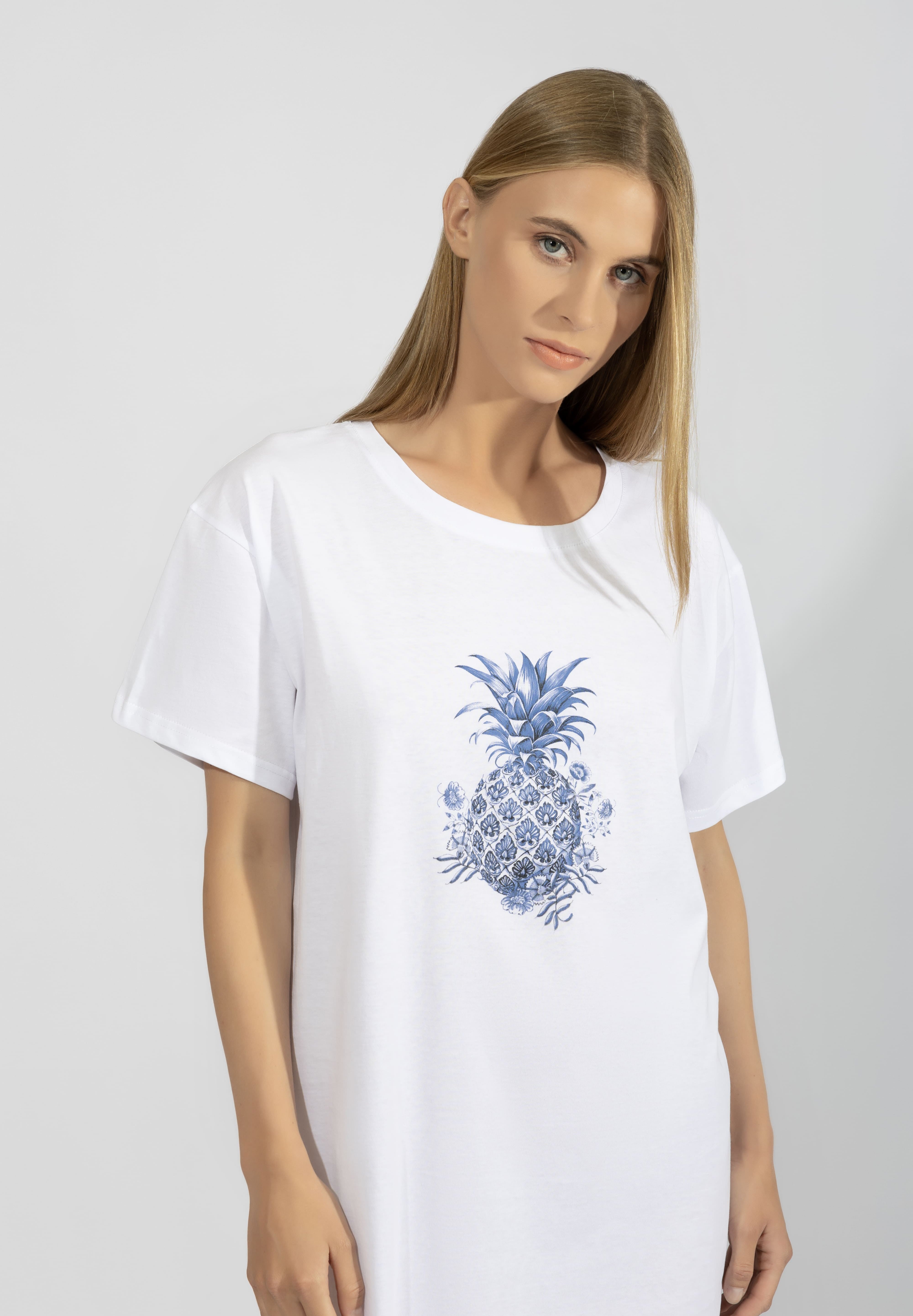 Harmony - Cool Pineapple-Print T-Shirt Nightdress 50% Cotton - 50% Modal