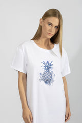Harmony - Cool Pineapple-Print T-Shirt Nightdress 50% Cotton - 50% Modal