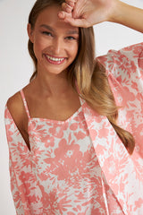 Harmony - Printed Cotton Poplin Wrap Robe Peach