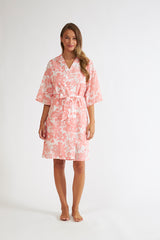 Harmony - Printed Cotton Poplin Wrap Robe Peach