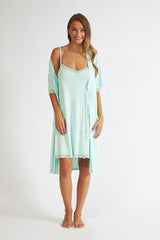 Harmony - Solid Color Wrap Robe with Lace Cotton Modal Mint