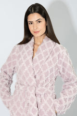 Harmony - Fleece Jacquard Midi Wrap Robe Lilac