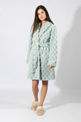 Harmony - Fleece Jacquard Midi Wrap Robe Mint