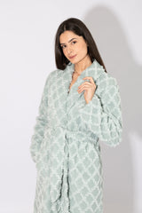 Harmony - Fleece Jacquard Midi Wrap Robe Mint