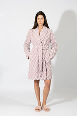 Harmony - Fleece Jacquard Midi Wrap Robe Lilac