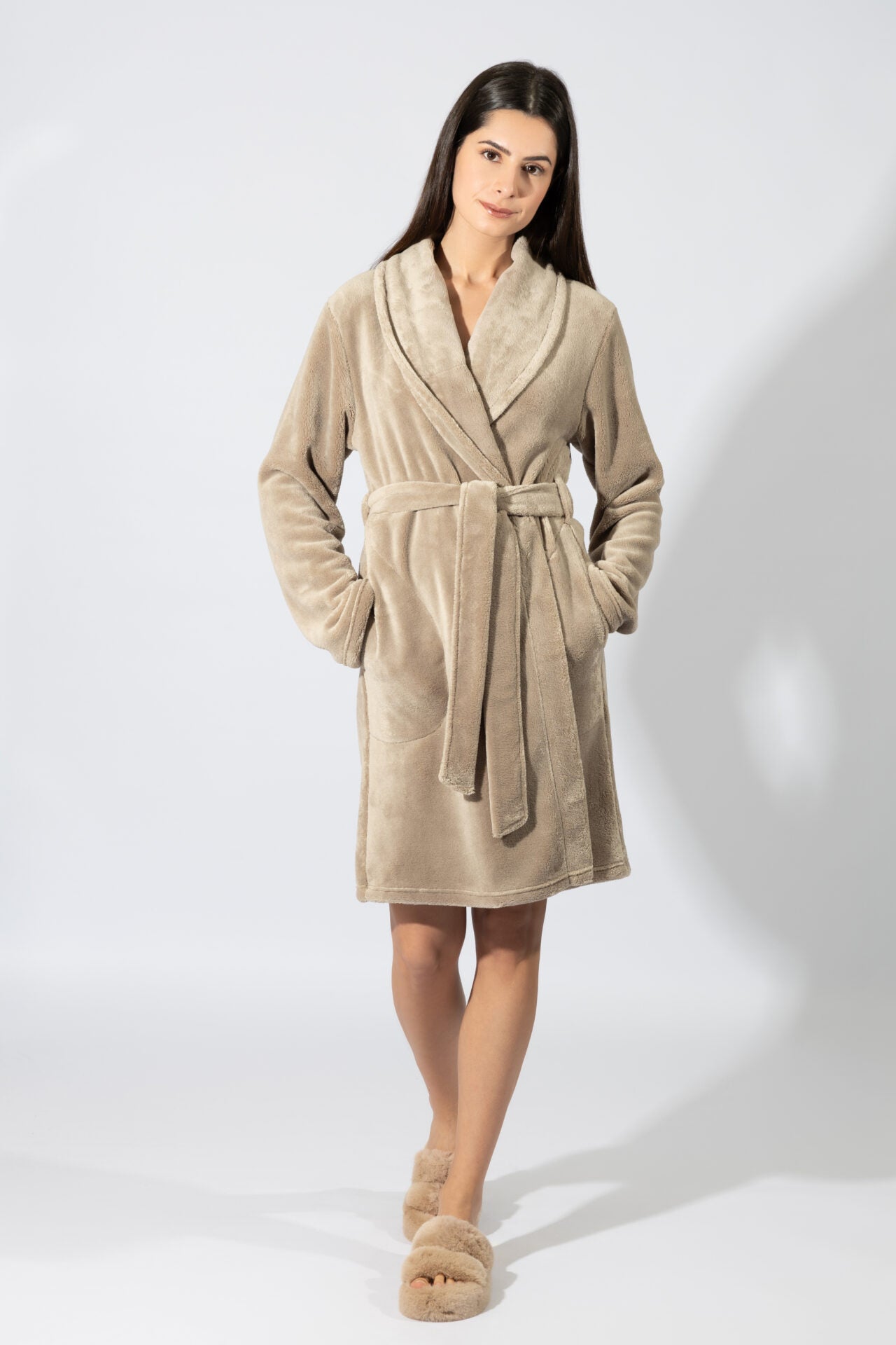 Harmony - Fleece Ρόμπα Midi Σταυρωτή  Beige