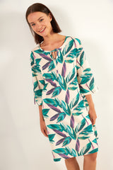 Harmony - Printed Cotton Dress with Sleeves Green