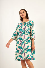 Harmony - Printed Cotton Dress with Sleeves Green