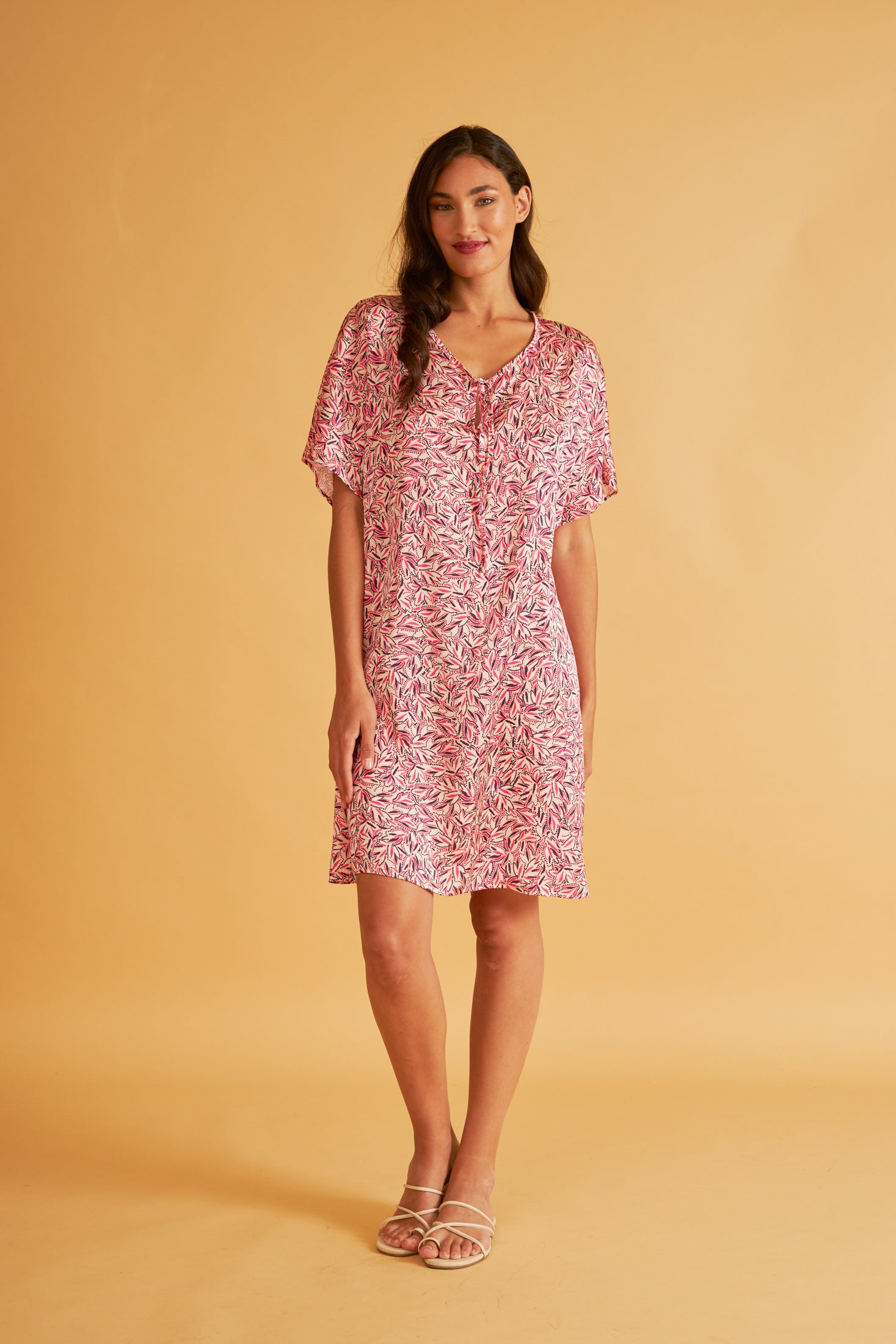 Harmony - Short Satin Dress With Sleeves And Tie Detail