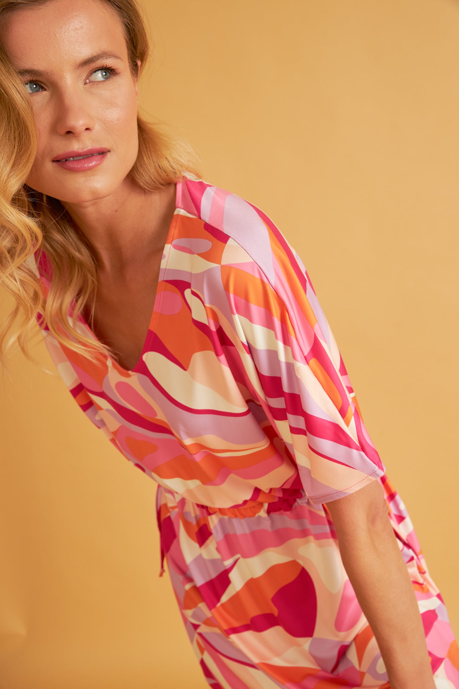 Harmony - Short Printed Dress Polyester/Elastane with Ruching