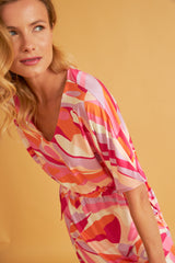 Harmony - Short Printed Dress Polyester/Elastane with Ruching