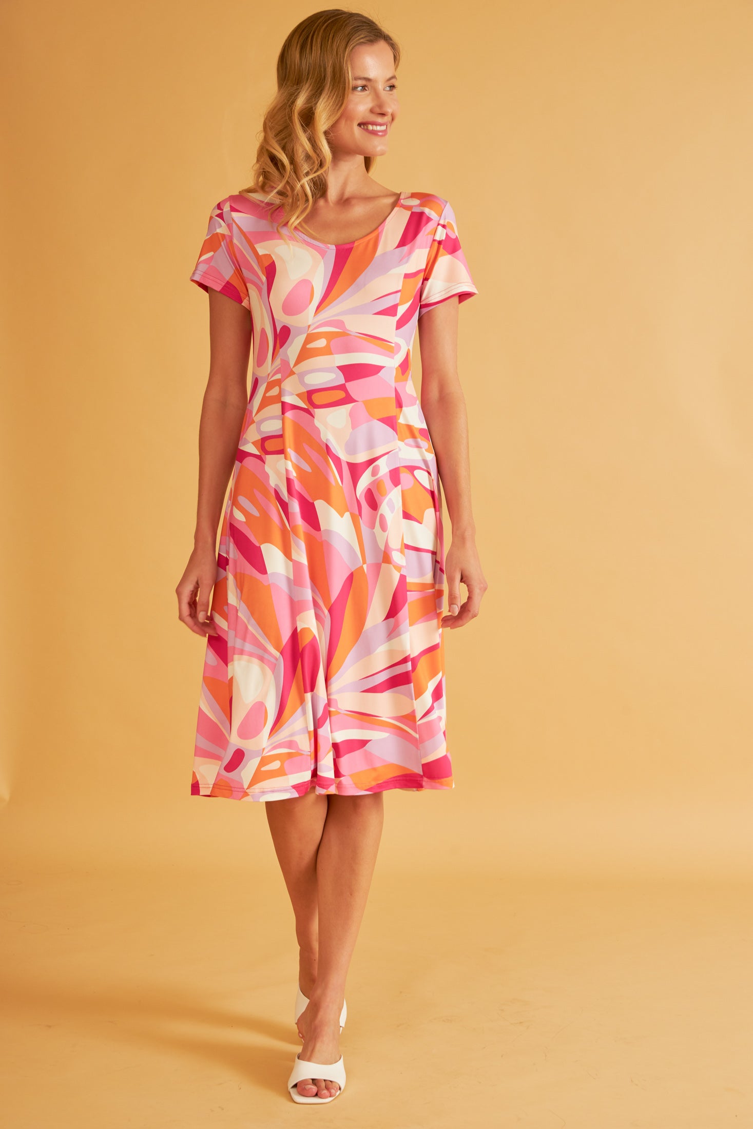 Harmony - Short-sleeved Printed Polyester/Elastane Dress