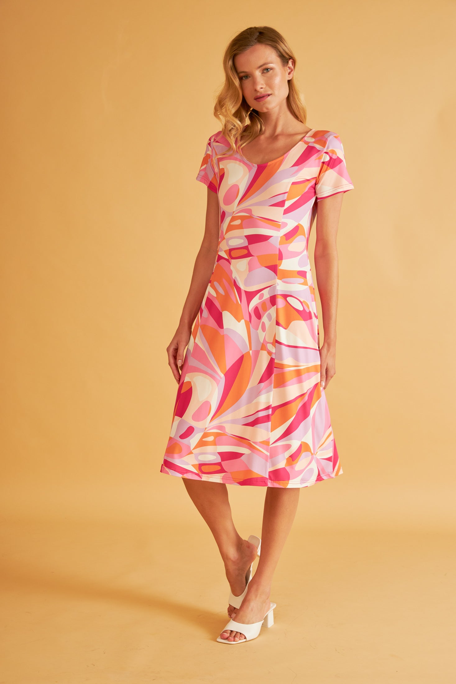Harmony - Short-sleeved Printed Polyester/Elastane Dress