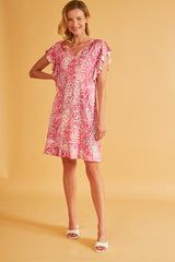 Harmony - Printed Polyester/Elastane Short Ruffled Dress Fuchsia