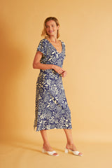 Harmony - Printed Viscose Midi Dress with Dolman Sleeves