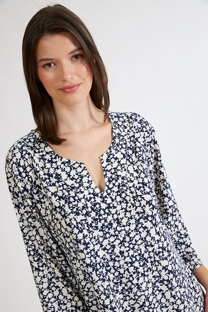 Harmony - Printed Viscose Elastane Dress With Three-Quarter Sleeves And V-Neck