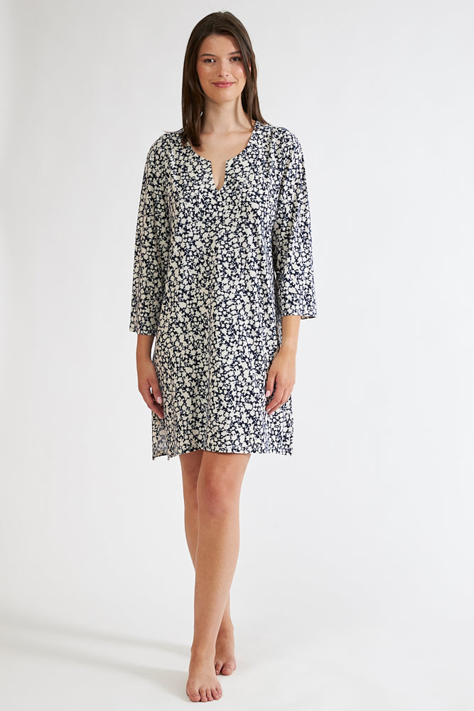 Harmony - Printed Viscose Elastane Dress With Three-Quarter Sleeves And V-Neck
