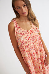 Harmony - Printed Sleeveless Dress With Buttons And Pintucks