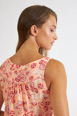 Harmony - Printed Sleeveless Dress With Buttons And Pintucks